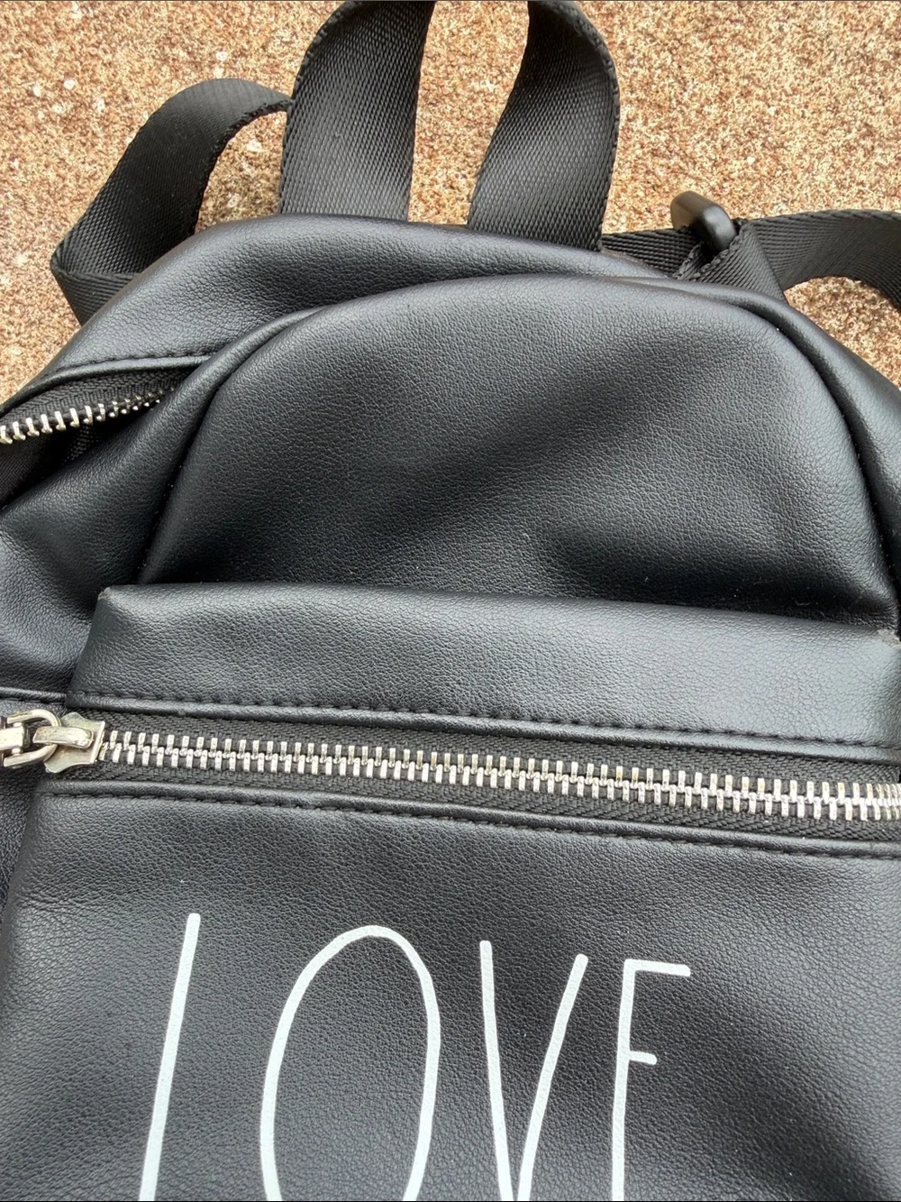 Rae Dunn LOVE Black Mini Backpack Sling Bag.